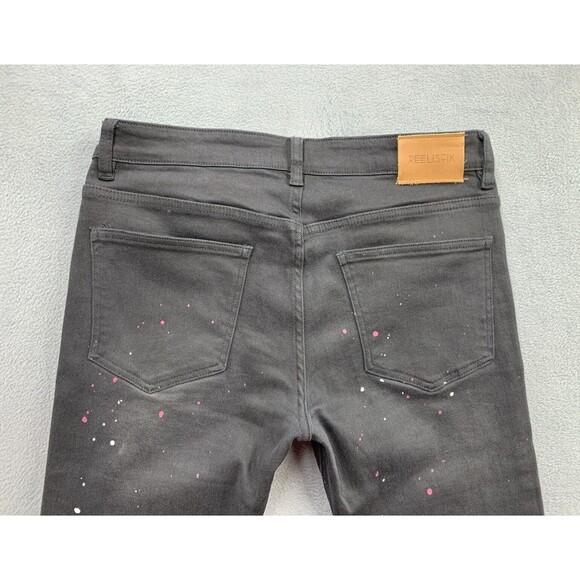 Reelistik NYC Denim Jeans Men's Size 32 Black Wash Racerstripe Paint Splash - Picture 14 of 16